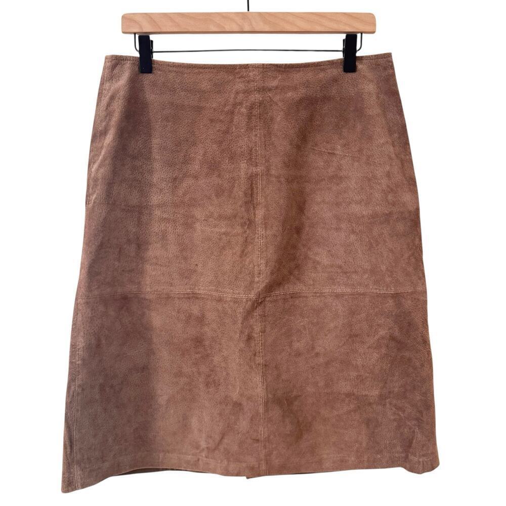 Vintage Suede Genuine Leather Brown St. Johns Bay Knee Length Skirt Size 12